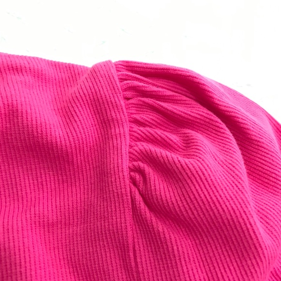 NWOT GAP Cotton Turtleneck Ruched Shoulder Girls XXL Women's S/M Hot Pink - Picture 3 of 6